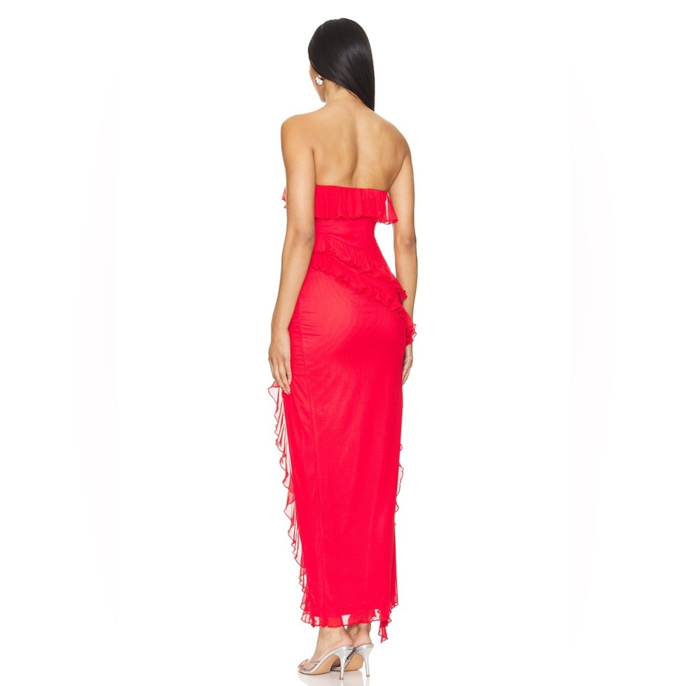 Strapless Red Ruffle Maxi Dress - Picture 3 of 7